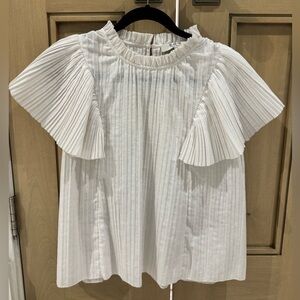 Sea New York Bailey White Pleated Top Short Sleeve Blouse size Small